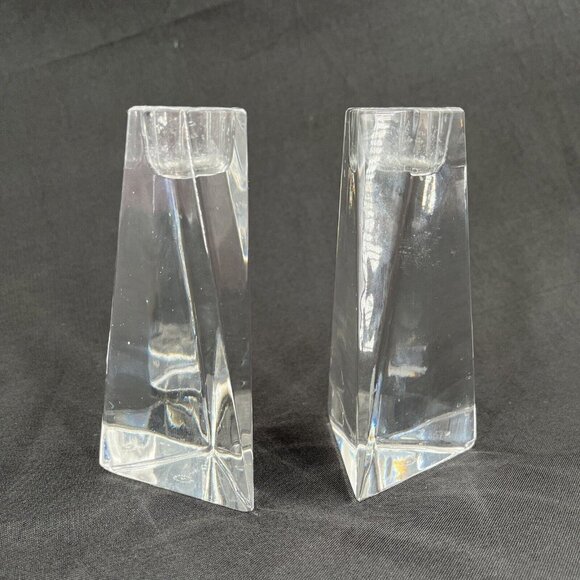 VILLEROY & BOCH GLASS TAPER CANDLESTICK HOLDERS PRISM CLEAR ART GLASS 5" PAIR - Picture 2 of 7